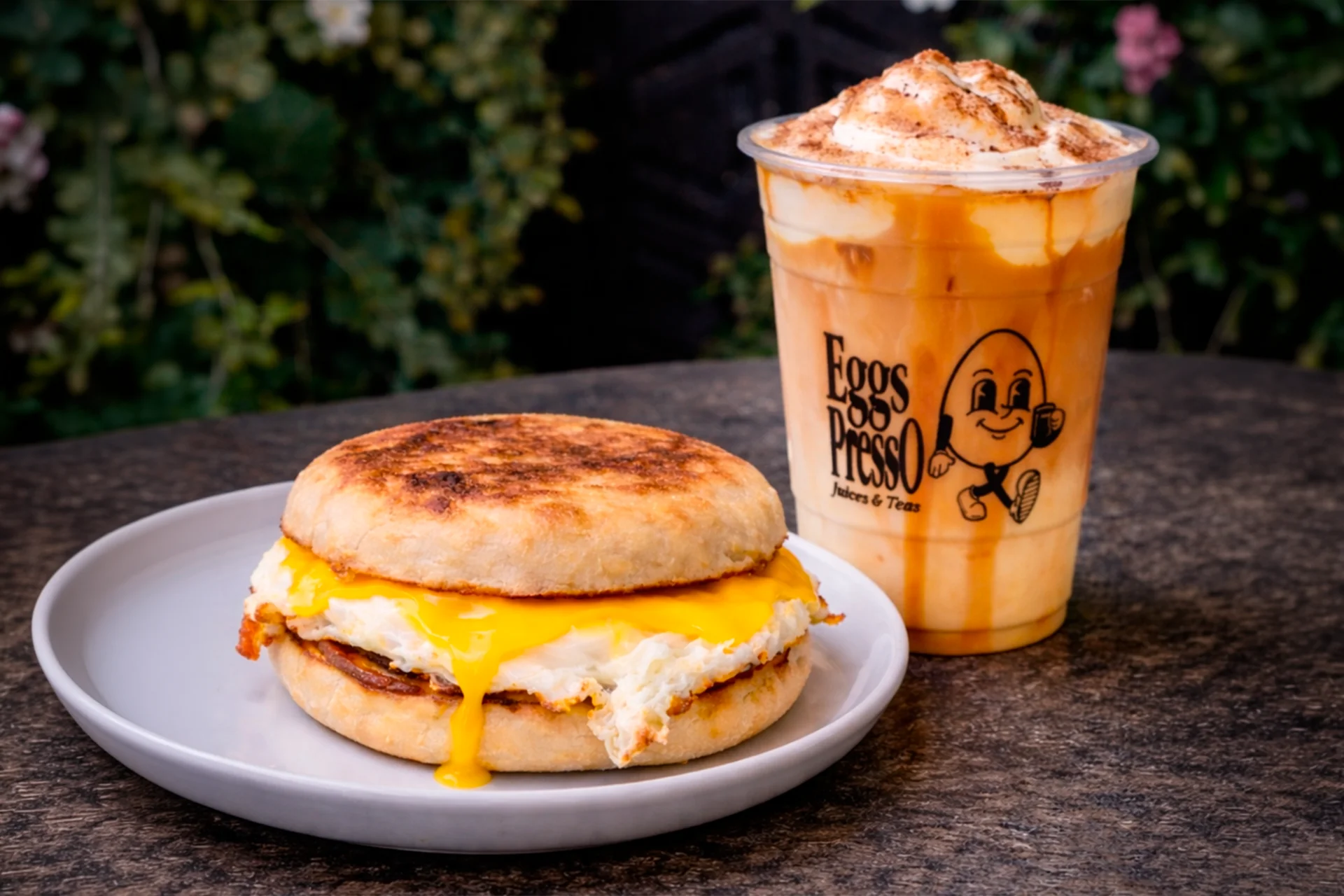 Delicious breakfast sandwich served fresh at Eggspresso Muffins North Hollywood