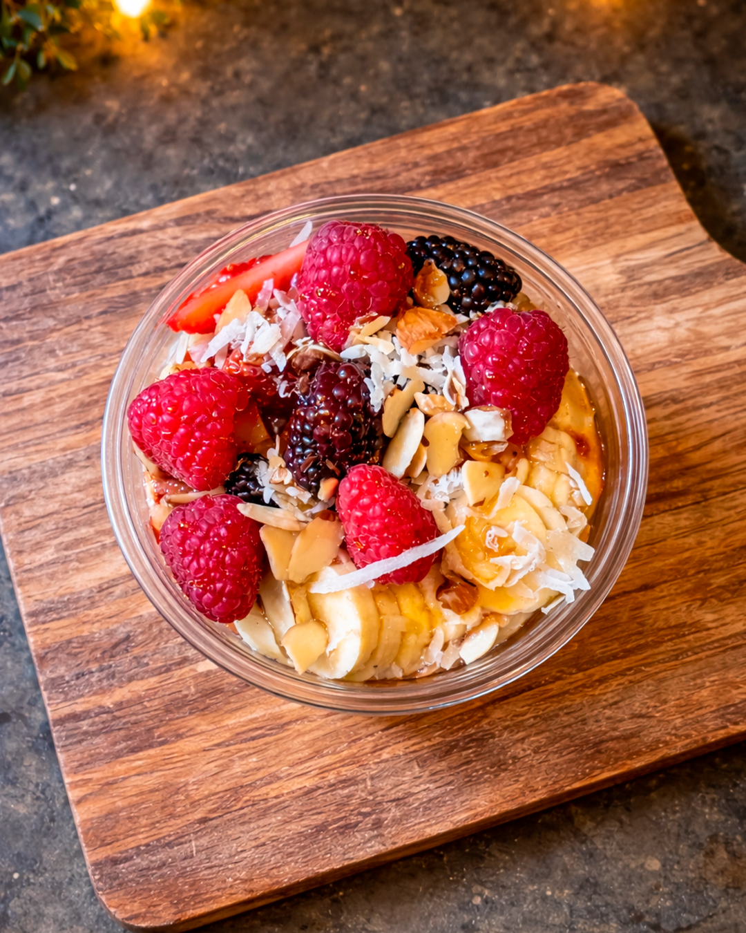 Fresh yogurt bowls with seasonal fruits and granola